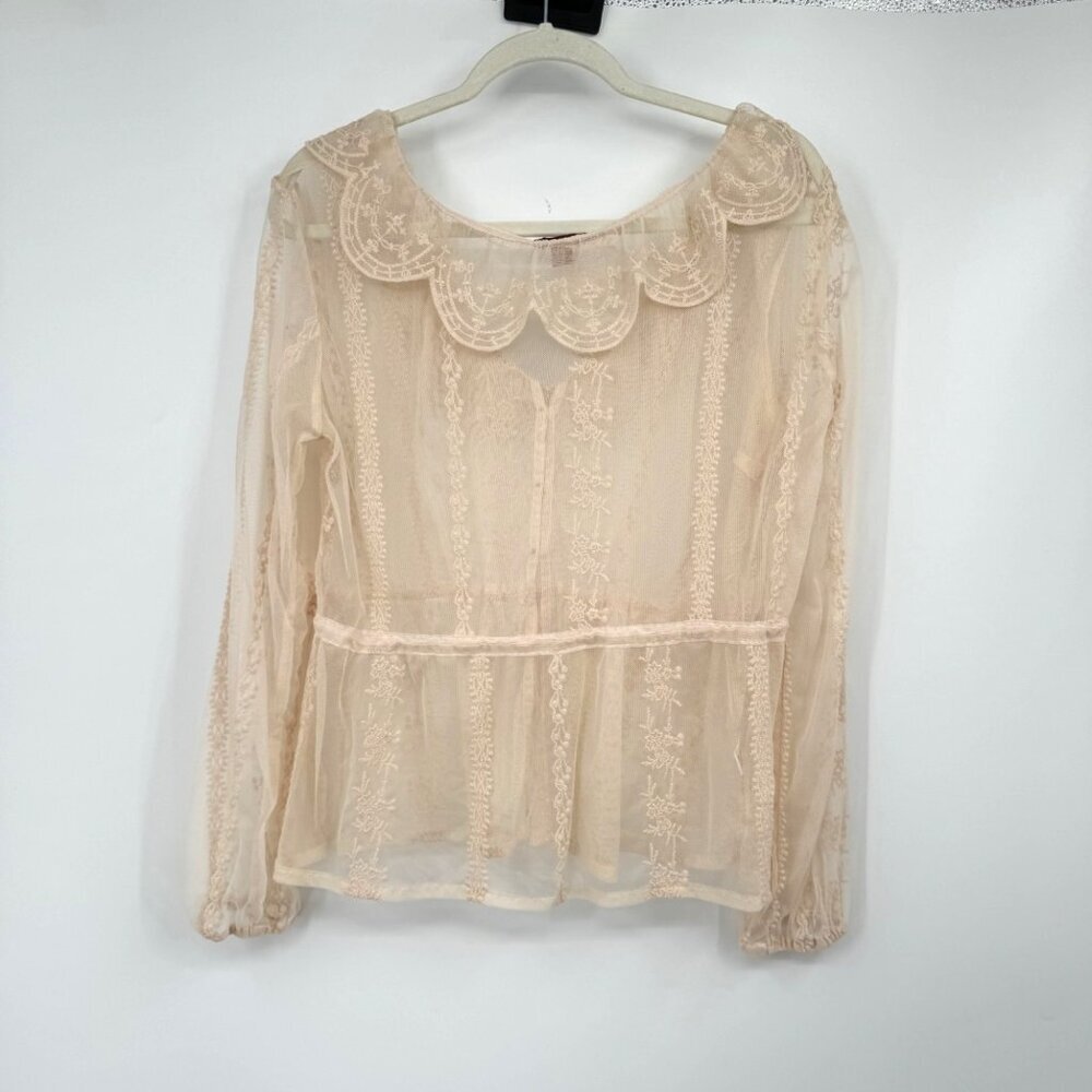Scully Leather Honey Creek Ivory Embroidered Mesh Tie Front Blouse Woman’s size - Picture 10 of 12